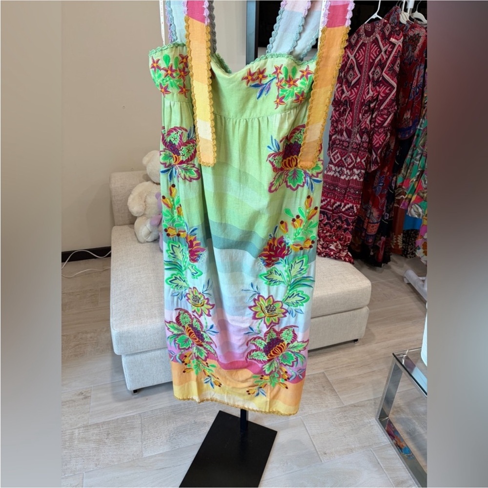 Farm Rio: Multicolor Aura Floral Embroidered Premium Linen Maxi
Dress - Picture 7 of 11